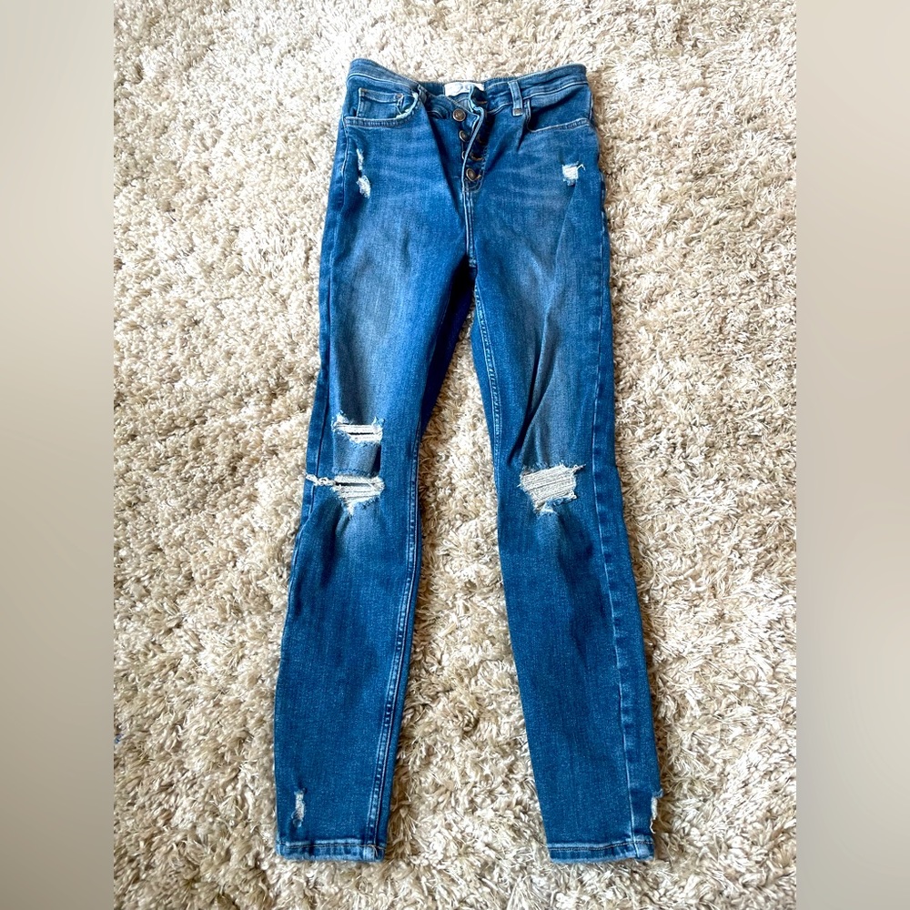 Free People Button Fly Women's Distressed Skinny Jeans Size 26x26 Mid Rise